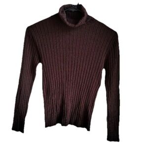 VTG Talbots Womens Ribbed Turtleneck Sweater Size S Brown Fitted Capsule Staple